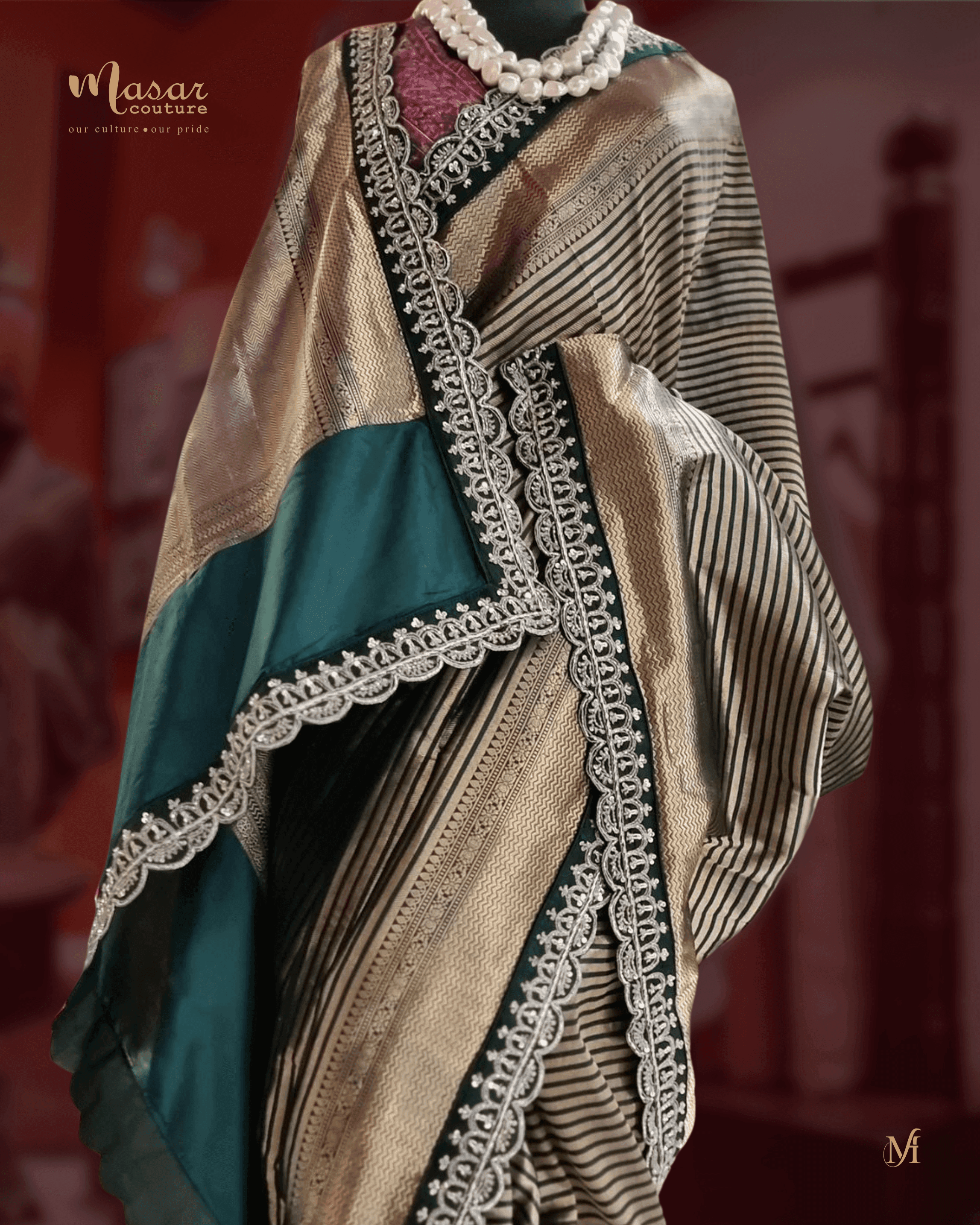 Heirloom Banarasi Saree (Bottle Green)